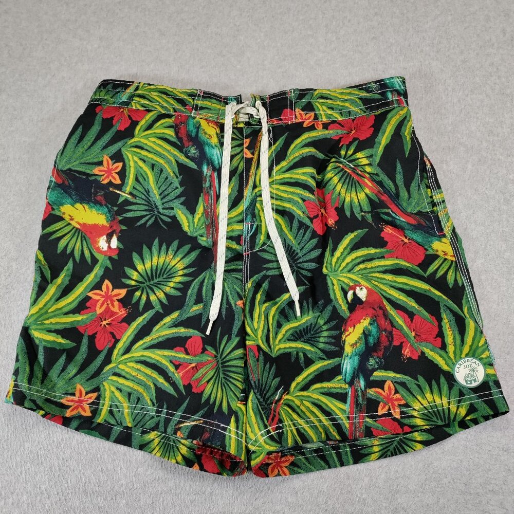 Caribbean Joe Mens XL Parrot Tropical Swim Trunks 5 Inseam